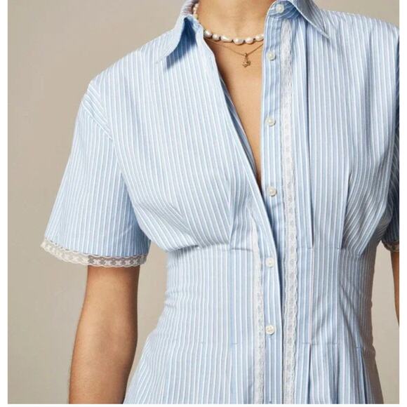 J Crew Wren Lace Trim Shirt Dress 12 NWT Blue White Stripe Coastal CK807 J.Crew - Picture 4 of 5